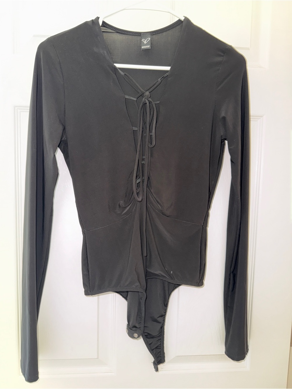 Windsor Black Lace-Up Long Sleeve Bodysuit